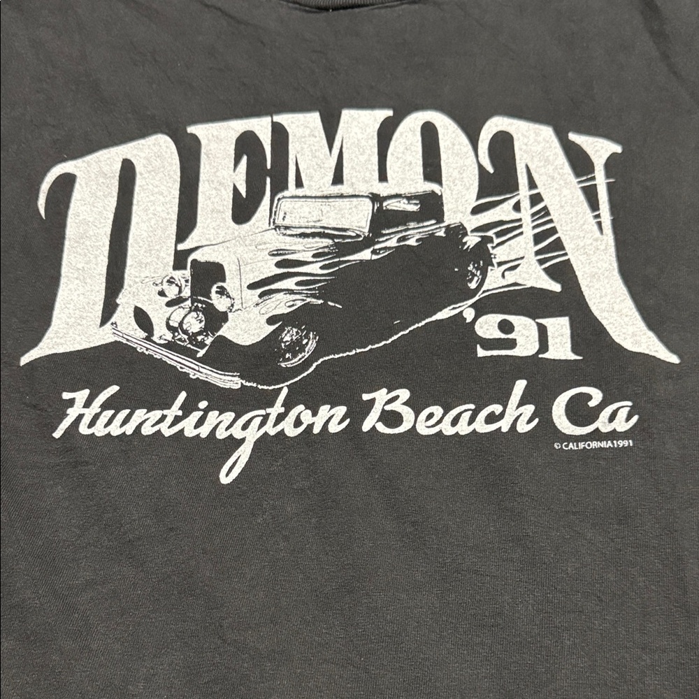 Brandy Melville 1991 Demon Black Graphic Tee with White Car Print